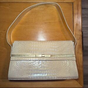 Georges Rech Paris El Corte Ingles Vintage Cream Gold Croc Embossed Shoulder Bag
